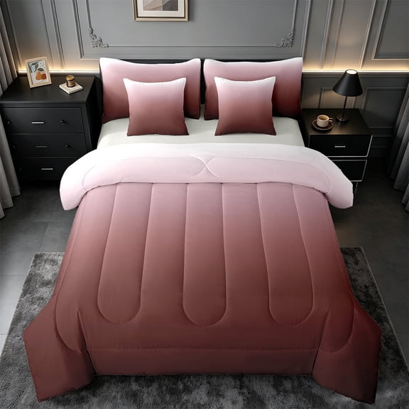 Manfei Red Bedding Twin Size,Silver Ombre Comforter Sets with Sheets,Modern Aesthetic Art Bedding Sets Twin Size,Breathable Room Decoration Reversible,7pcs