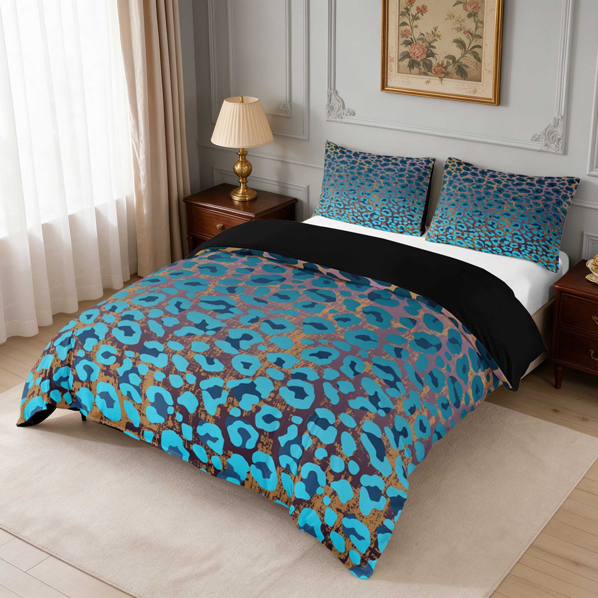Manfei Red Blue Leopard Duvet Cover Queen, Bold Multicolor Spot Queen ...