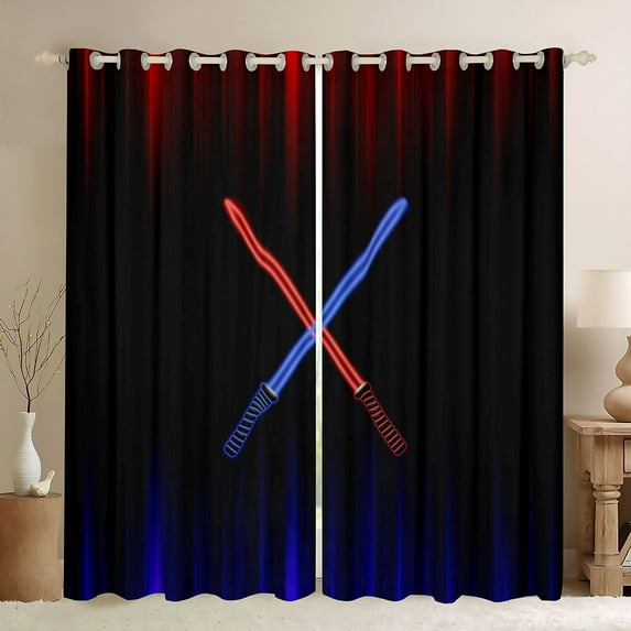Manfei Red Blue Lightsaber Black Out Curtains,Video Games Theme Curtains Pack of 2 (42x63 Each),Modern Fashion Gaming Bedroom Curtains For Boys,Ultra Soft Home Decor