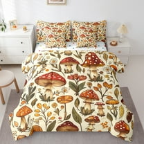 Manfei Red Brown Mushroom 7-Piece Twin Bedding Sets,Rustic Flower Floral Bedding Comforter Set,Cute Cartoon Daisy Sheet Sets For Girl Child,Microfiber Bedroom Decor Reversible