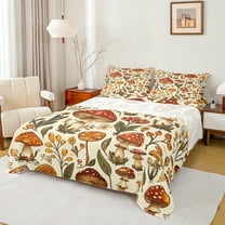 Manfei Red Brown Mushroom Twin Sheet Sets,Rustic Flower Floral Twin Fitted Sheet,Cute Cartoon Daisy Flat Sheet For Girl Child,Microfiber Bedroom Decor,3 Pieces