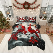 Manfei Red Cardinal Bird Bedding Comforter Set,Merry Christmas Twin Comforter Sets,Xmas Berry Leaves Bedding Set For Girl Teens,Breathable Home Decor Reversible,2 Pieces