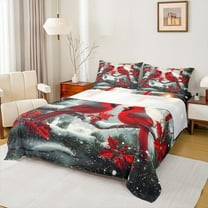 Manfei Red Cardinal Bird Twin Sheet Sets,Merry Christmas Twin Fitted Sheet,Xmas Berry Leaves Flat Sheet For Girl Teens,Breathable Home Decor,3 Pieces
