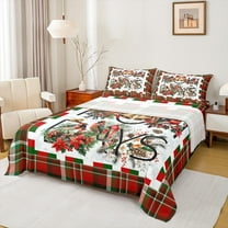 Manfei Red Cardinals Berry Twin Sheet Sets,Pine Cone Twin Fitted Sheet,Merry Xmas Flat Sheet For Child,Ultra Soft Home Decor,3pcs