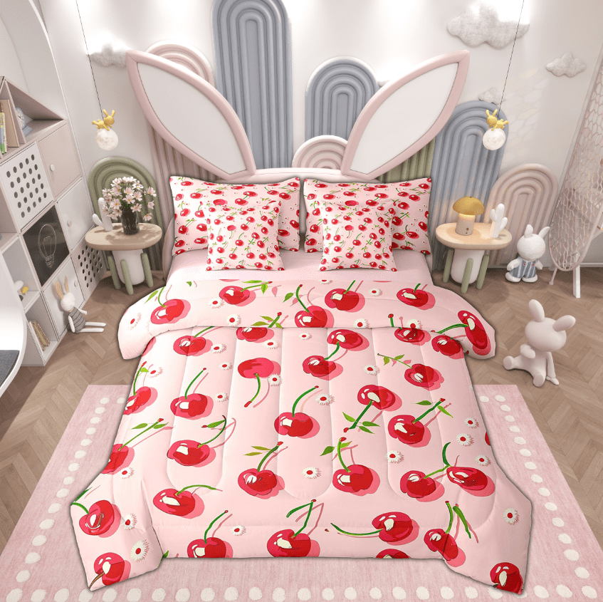 Manfei Red Cherry Bedding Sets Twin Size, Cartoon Fruit Bed in a Bag ...