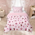 thumbnail image 1 of Manfei Red Cherry Pink Bow Print Twin Comforter Sets for Girls, Cute Fruit Ribbon Bows Bedding Set, Pink Reversible, 2pcs, 1 of 6