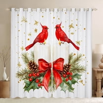 Manfei Red Cardinal Birds Black Out Curtains,Red Bow Tie Curtains Pack of 2 (42x63 Each),Christmas Floral Bedroom Curtains For Men Women,Breathable Home Decor