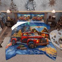 Manfei Red Farm Truck Bedding Comforter Set, Merry Christmas Twin Comforter Sets for Kids Boys Girls, Cute Gingerbread House Bedding Set, Breathable Home Decor Reversible 2pcs