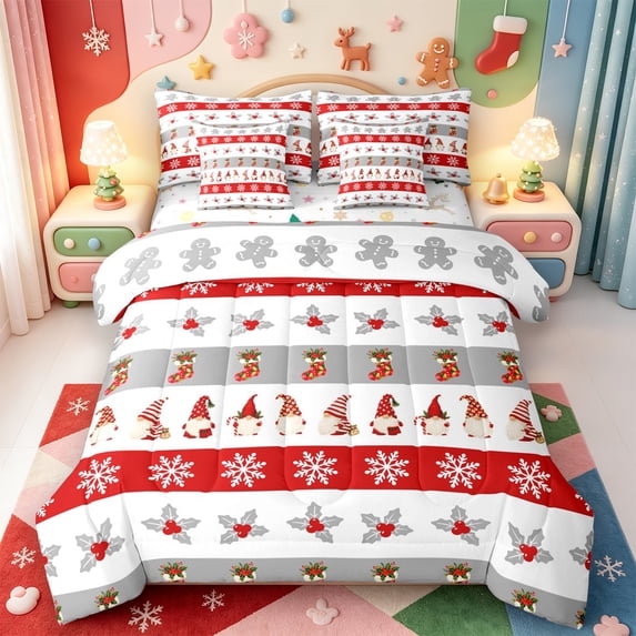 Manfei Red-Green Buffalo Plaid Christmas 7-Piece Twin Bedding,Winter Holiday Bedding Comforter Set,Xmas Reversible