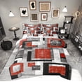 thumbnail image 1 of Manfei Red Grey Abstract Bedding Comforter Set 7 Pieces, Chic Minimalism Full Bedding Set, Teen Child Kid Adult Reversible Fitted Sheet Flat Sheet, Luxury Bedroom Decor, 1 of 7