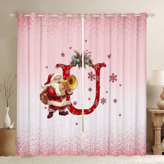Manfei Red Initial U Letter Curtains Pack of 2 (42x84 Each), Kawaii Cartoon Santa Claus Curtains Blackout, Merry Christmas Bedroom Curtains, Window Curtains Decor