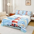 thumbnail image 1 of Manfei Red Lighthouse Bed Sheets Full, Blue Stripes Full Sheet Sets, Ocean Theme Bedding Sets Full Size, Microfiber Room Decorative, 4 Pieces, 1 of 7