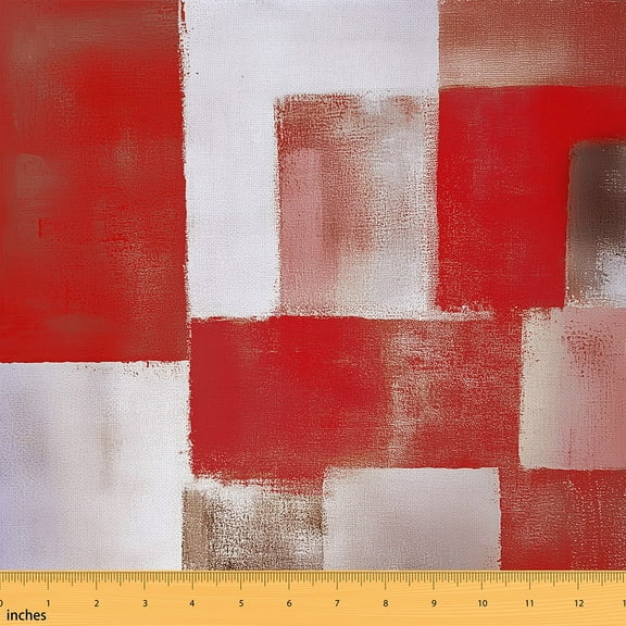 Manfei Red Ombre Fabric by the Yard (1 Yard) for Girls, Geometric Plaid Decorative Fabric by the Yard, Modern Watercolor Artwork Sewing & Crafting Fabric, Stylish Bedroom Decoration