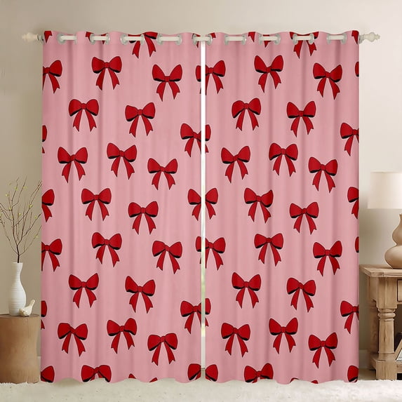Manfei Red Princess Bowtie Blackout Curtains Set of 2 (38x54 Each),Coquette Bow Living Room Curtains
