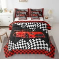 thumbnail image 1 of Manfei Red Race Car Bedding Twin Size, Checkered Flag Bedding Sets Twin Size, Square Geometric Reversible Comforter Sets with Sheets, Microfiber Room Decor, 7 Pieces, 1 of 6