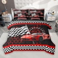 thumbnail image 1 of Manfei Red Racing Car 7-Piece Twin Bedding Sets for Boys, Modern Checkered Flag Bedding Comforter Set, Fashion Honeycomb Reversible Sheet Sets, Luxury Bedroom Decor, 1 of 8