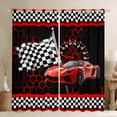 thumbnail image 1 of Manfei Red Racing Car Black Out Curtains for Boys, Modern Checkered Flag Curtains Pack of 2 (42x63 Each), Fashion Honeycomb Bedroom Curtains, Window Curtains Bedroom Decor, 1 of 6