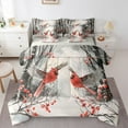 thumbnail image 1 of Manfei Red Robin Bird Bedding Comforter Set 7pcs for Teens, Winter Snow Plant Queen Bedding Sets, Merry Christmas Reversible Queen Sheet Sets, Ultra Soft Home Decor, 1 of 7