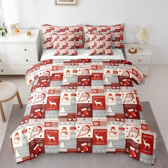 Manfei Red Santa Claus Twin Bedding Sets 7-Piece,Merry Christmas Bedding Comforter Set,Safari Xmas Reindeer Sheet Sets For Child,Super Cozy Room Decor
