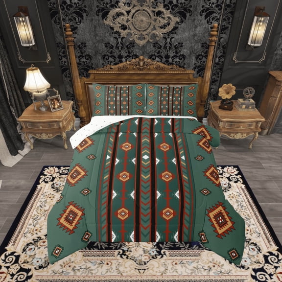 Manfei Red Tribal Geometric Bedding Twin Comforter Set,Rustic Boho Aztec Down Comforter,Country Cabin Lodge Bedding Sets Twin with Comforter,Microfiber Bedroom Decor Reversible,2 Pieces
