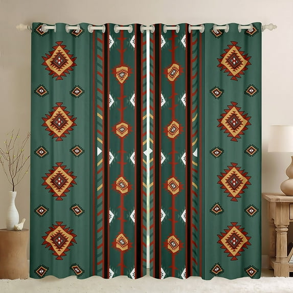 Manfei Red Tribal Geometric Curtains and Drapes (38x45),Rustic Boho Aztec Blackout Curtains for Bedroom,Country Cabin Lodge Curtains Pack of 2 (38x45),Microfiber Bedroom Decor