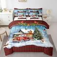 thumbnail image 1 of Manfei Red Truck 7 Pieces Bedding Comforter Set,Happy Christmas Full Bedding Set Lightweight,Cartoon Snowman Fitted Sheet Flat Sheet,Ultra Soft Geometric Room Decoration,Reversible, 1 of 7