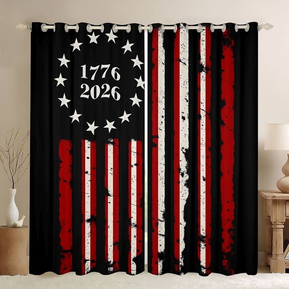 Manfei Red White Black Stripes Blackout Curtains Set of 2 (52x84 Each),Grunge Us Flag Curtain,Red Black