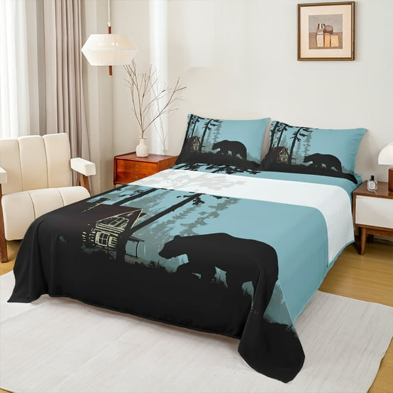 Manfei Reindeer Elk Print Full Size Sheets for Adult, Farmhouse Lodge Cabin Bed Sheets, Wildlife Animal Sheet Sets, Super Cozy Room Decor, 4pcs