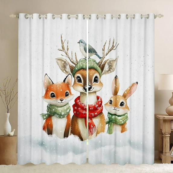 Manfei Reindeer Fox Rabbit Curtains Pack of 2 (42x84 Each), Kawaii Winter Animal Curtains Blackout, Teen Boy Girl Kid Bedroom Curtains, Curtains and Drapes Home Decor