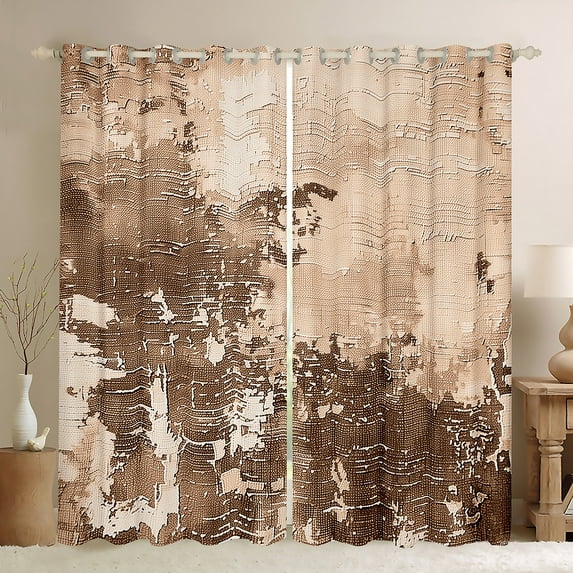 Manfei Retro Abstract Art Blackout Curtains Set of 2 (52x84 Each) for Women, Minimalst Minimalism Window Curtains, Brown Oil Printing Curtains and Drapes, Curtains and Drapes Decor