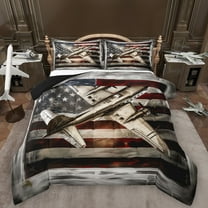 Manfei Retro American Flag Bedding Comforter Set,Cartoon 3D Aircraft Airplane Twin Comforter Sets,White Gray Red Bedding Set For Girl Boy,Breathable Home Decor Reversible,2-Piece