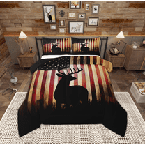 Manfei Retro American Flag Bedding Comforter Set, Jungle Deer Elk Print Twin Comforter Sets, Rustic Farmhouse Animal Reversible Bedding Set, Breathable Home Decor, 2 Pieces