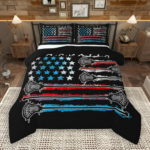 Manfei Retro American Flag Bedding Comforter Set,Watercolor Graffiti Twin Comforter Sets,Blue Black Red Bedding Set For Boys Kids,Super Cozy Room Decor Reversible,2-Piece