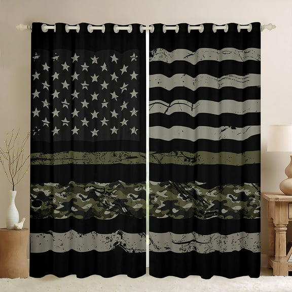 Manfei Retro American Flag Black Out Curtains, Grey Geometric Abstract Curtains Pack of 2 (42x63 Each), Camouflage Bedroom Curtains, Curtains and Drapes Bedroom Decor