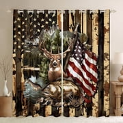 Manfei Retro American Flag Black Out Curtains, Jungle Deer Fish Print Curtains Pack of 2 42x63 Each, Rustic Farmhouse Animal Bedroom Curtains, Curtains and Drapes Room Decor