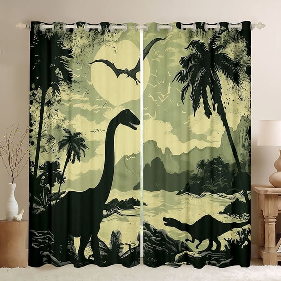 Manfei Retro Animal Dinosaur Blackout Curtains Set of 2 (52x84 Each),Hawaii Sea Beach Window Curtains,Tropical Plant Coconut Tree Curtains and Drapes For Teens,Luxury Bedroom Decor