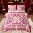 thumbnail image 1 of Manfei Retro Baroque Floral 7pcs Bedding Comforter Set,Vintage Damsk Queen Bedding Sets,Pink White Queen Sheet Sets For Men Women,Super Cozy Room Decor Reversible, 1 of 8