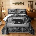 thumbnail image 1 of Manfei Retro Bear Bed Spread Queen, Western Farmhouse Queen Coverlet Set, Gray Black, Black Reversible, 3-Piece, 1 Quilt and 2 Pillowcases, 1 of 7