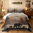 thumbnail image 1 of Manfei Retro Bear Family Quilt King, Nature Landscape King Coverlet Set, Brown Tan, Gray Reversible, 3pcs, 1 Bedspread and 2 Pillowcases, 1 of 7