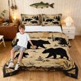 thumbnail image 1 of Manfei Retro Bear Queen Comforter Set, Western Lodge Cabin Comforter Sets Queen, Tan Peach, Black Reversible, 3-Piece, 1 Comforter and 2 Pillowcases, 1 of 7