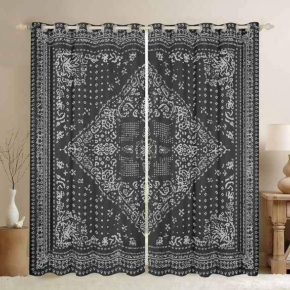 Manfei Retro bohemian Floral Black Out Curtains,Vintage Damsk Curtains Pack of 2 (42x63 Each),Gray Boho Floral Bedroom Curtains For Men Women,Super Cozy Room Decor