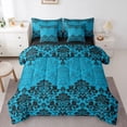thumbnail image 1 of Manfei Retro Bohemain Flowers 7-Piece Bedding Comforter Set,Rustic Victorian Floral King Bedding Sets,Blue Black Damask Bed Sheets For Girls Boys,Super Cozy Room Decor Reversible, 1 of 8