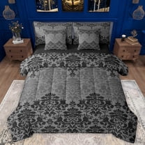 Manfei Retro bohemian Flowers 7-Piece Twin Bedding Sets,Rustic Victorian Floral Bedding Comforter Set,Gray Black Damask Sheet Sets For Girls Boys,Super Cozy Room Decor Reversible