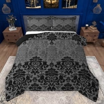 Manfei Retro bohemian Flowers Bedding Comforter Set,Rustic Victorian Floral Twin Comforter Sets,Gray Black Damask Bedding Set For Girls Boys,Super Cozy Room Decor Reversible,2 Pieces