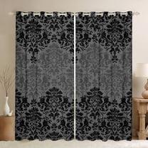 Manfei Retro bohemian Flowers Black Out Curtains,Rustic Victorian Floral Curtains Pack of 2 (42x63 Each),Gray Black Damask Bedroom Curtains For Girls Boys,Super Cozy Room Decor