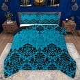 thumbnail image 1 of Manfei Retro bohemian Flowers Queen Comforter Set,Rustic Victorian Floral Bedding Sets,Blue Black Damask Bedding Comforter Set For Girls Boys,Super Cozy Room Decor Reversible,3 Pieces, 1 of 8