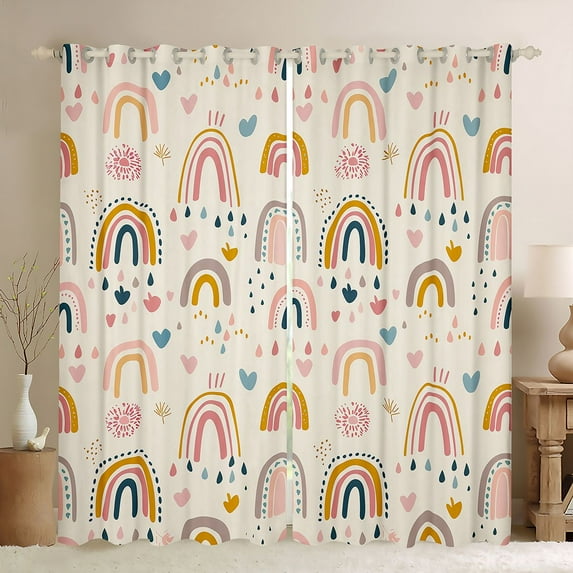 Manfei Retro bohemian Rainbow Blackout Curtains Set of 2 (52x84 Each),Colorful Striped Lines Window Curtains,Vintage Loves Pattern Curtains and Drapes For Teens,Ultra Soft Home Decor