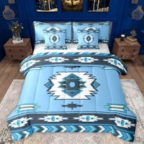 Manfei Retro Boho Aztec 7-Piece Twin Bedding Sets,bohemian Exotic Style Bedding Comforter Set,White Blue Sheet Sets For Boys Kids,Luxury Bedroom Decor Reversible