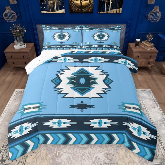 Manfei Retro Boho Aztec Bedding Comforter Set,bohemian Exotic Style Twin Comforter Sets,White Blue Bedding Set For Boys Kids,Luxury Bedroom Decor Reversible,2-Piece