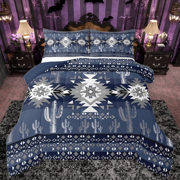 Manfei Retro Boho Aztec Bedding Comforter Set for Women, Chic Tribal Abstract Ombre Twin Comforter Sets, Hippie Cactus Botanical Reversible Bedding Set, Lightweight Room Decor, 2-Piece
